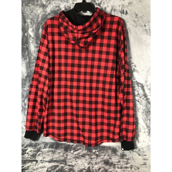 Red & Black Plaid Hoodie Men’s Large Long Sleeve With Side Zippers - Picture 11 of 16